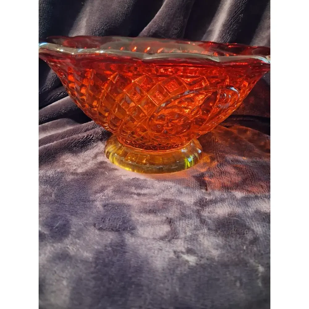 Vintage Amberina Canterbury Sunset Ruby Red Indiana Glass Footed LargeFruit Bowl